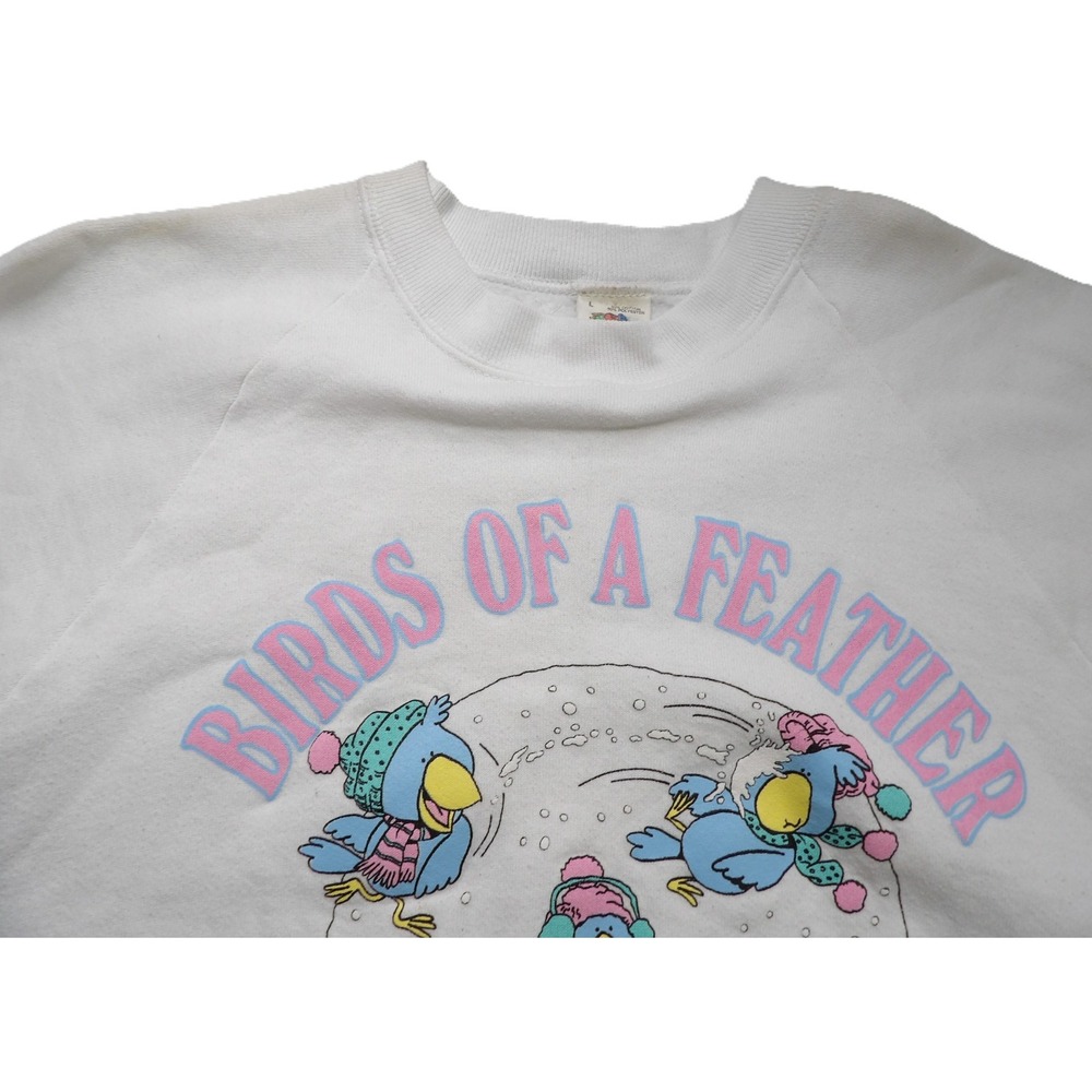 VTG 80s Fruit Of The Loom Birds Of A Feather Crewneck Sweatshirt White Large USA - Picture 6 of 16